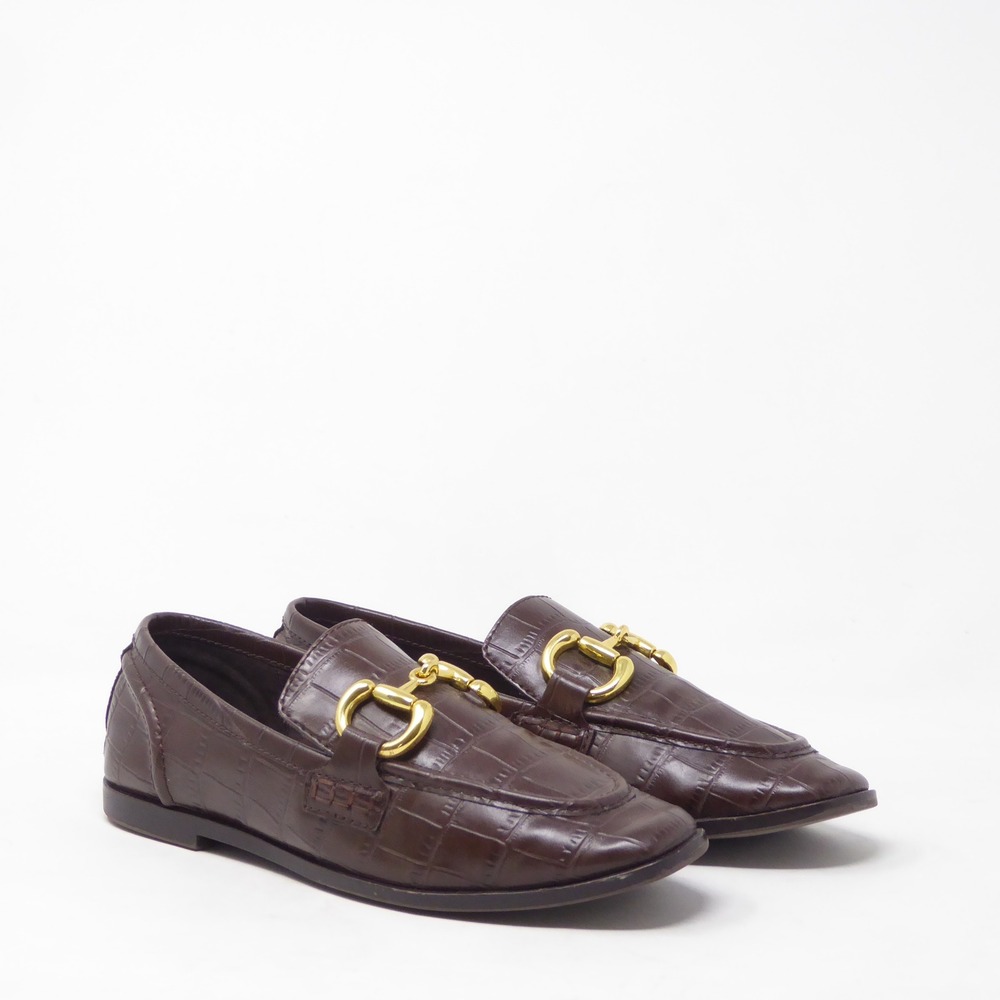 Jeffrey Campbell Womens Velviteen Bit Loafers Brown Croc Embossed Bit Detail 6